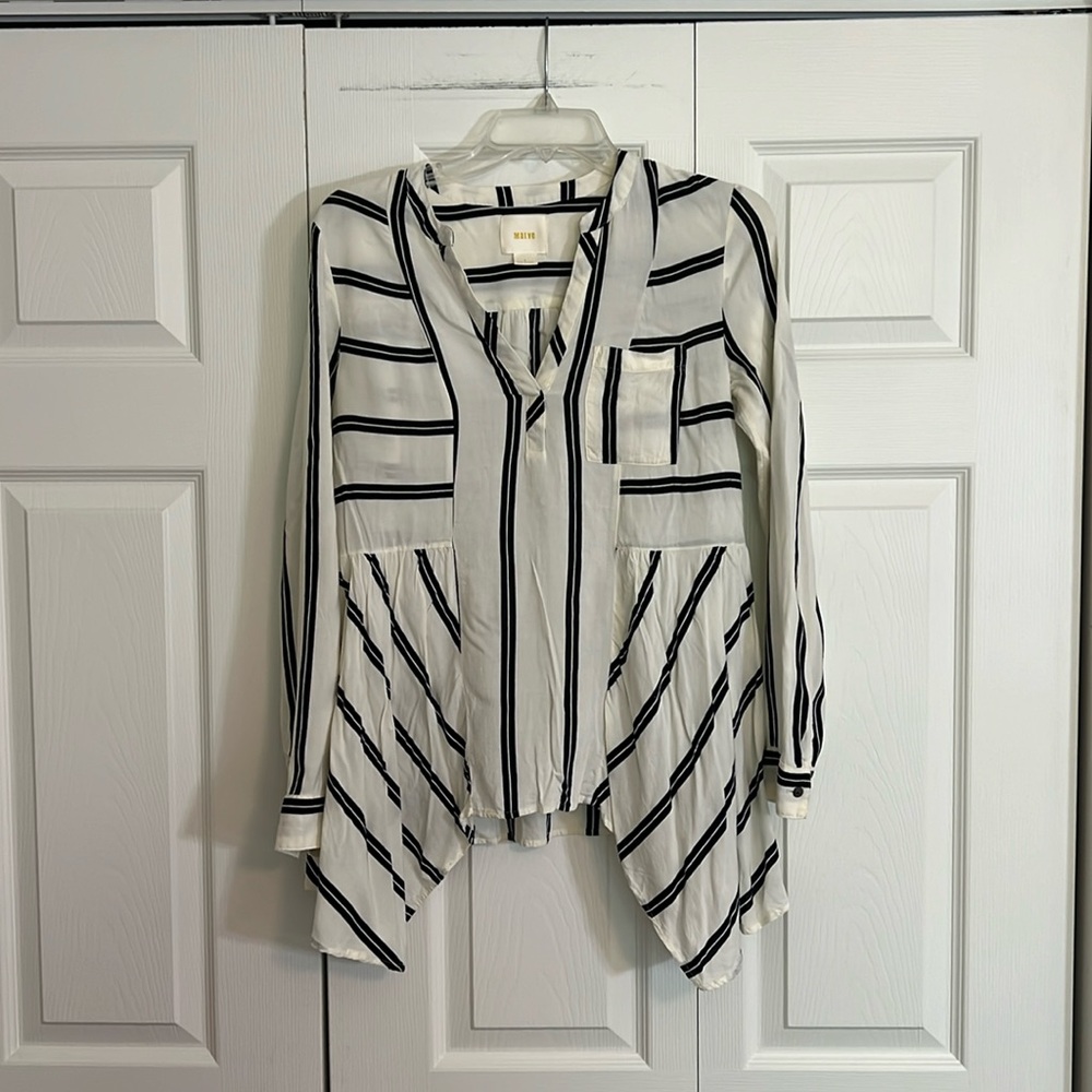 Anthropologie Maeve Long Sleeve Cream Tunic Top    N1